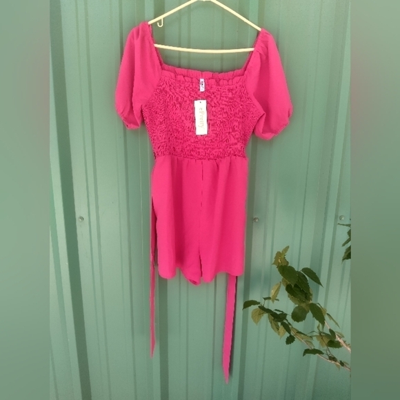New Women's Hot Pink Romper Short Set Size Large - Picture 1 of 10